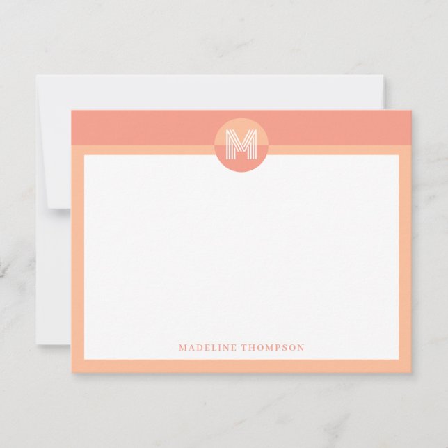 Chic Peach Orange Geometric Modern Monogram Card (Front)