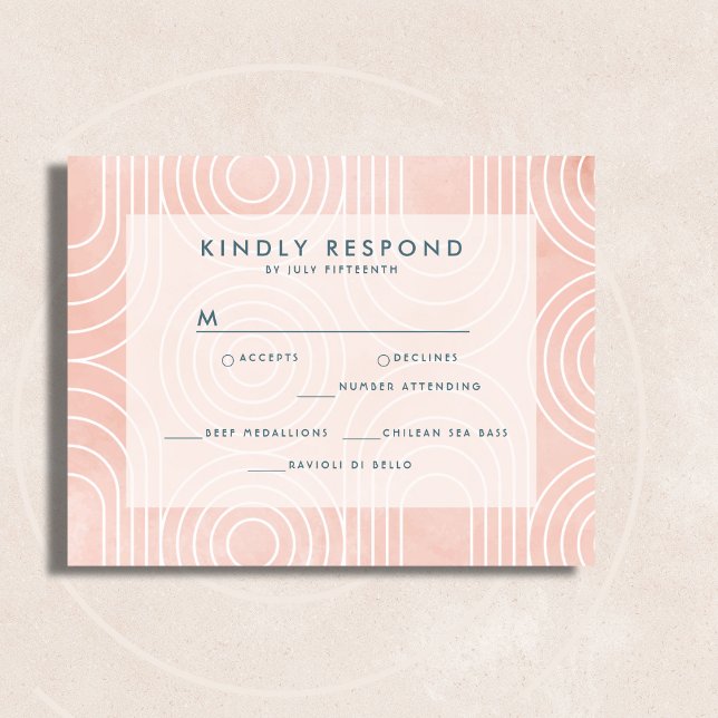 Chic Peach Ovals & Circles Wedding RSVP Card (Creator Uploaded)
