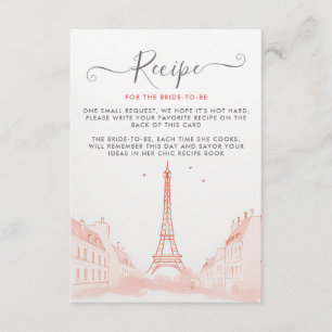 Chic Peach Pink Eiffel Tower Bridal Shower Recipe Enclosure Card