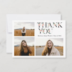 Chic Peach Pink Floral Letter Graduation Thank You Card