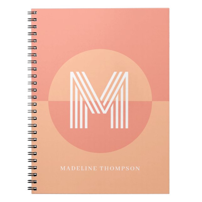 Chic Peach Pink Geometric Modern Monogram Notebook (Front)