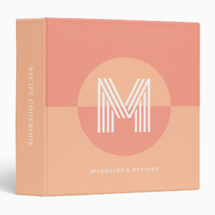 Chic Peach Pink Geometric Monogram Kitchen Recipe Binder