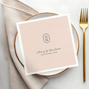Chic Peach Pink Modern Wedding Monogram Wedding Napkin