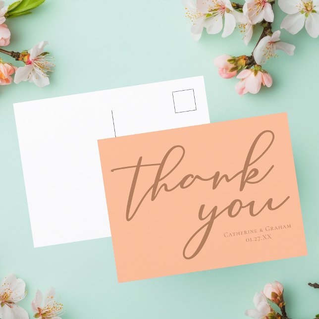 Chic Peach Summer Wedding Custom Thank You Postcard (Creator Uploaded)