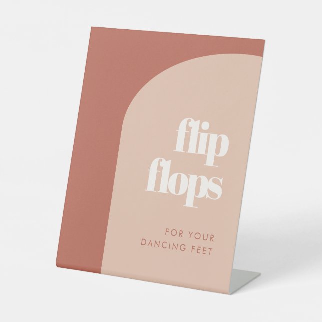 Chic peach terracotta arch Flip Flops wedding Pedestal Sign (Front)