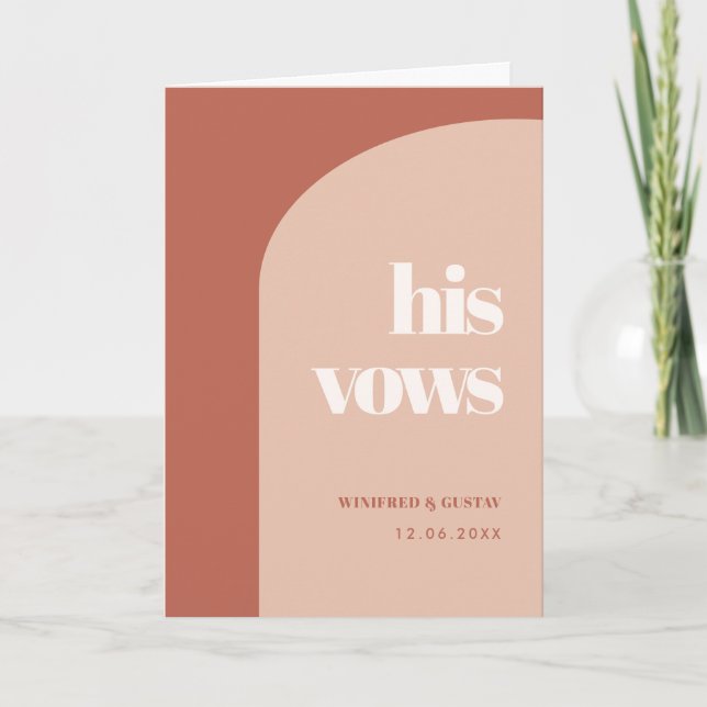 Chic peach terracotta arch His vows wedding vows Card (Front)