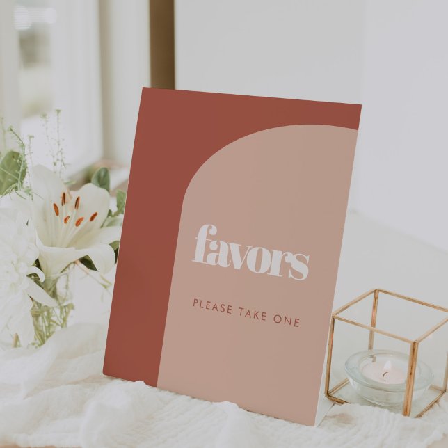 Chic peach terracotta arch wedding Favours Pedestal Sign (Creator Uploaded)
