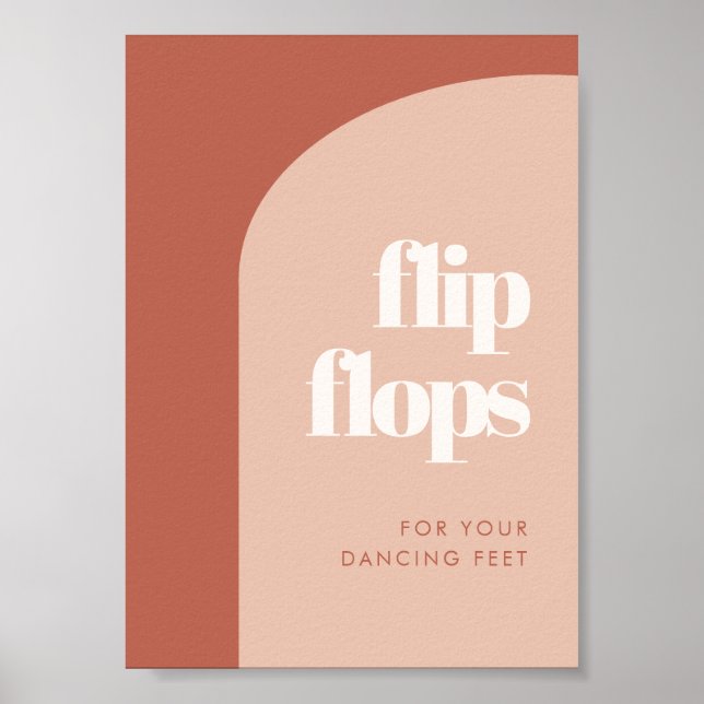 Chic peach terracotta arch wedding Flip Flops sign (Front)