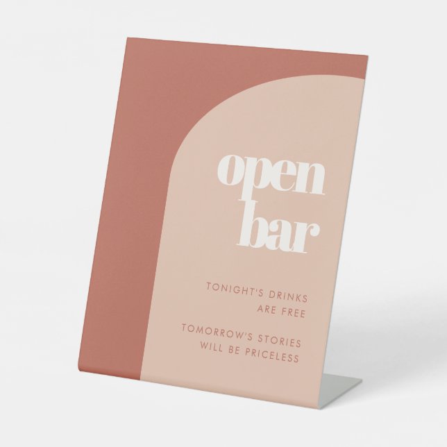 Chic peach terracotta arch wedding Open Bar Pedestal Sign (Front)