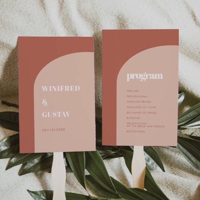 Chic peach terracotta arch wedding program hand fan (Creator Uploaded)