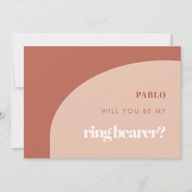 Chic peach terracotta Ring Bearer Proposal card (Front)