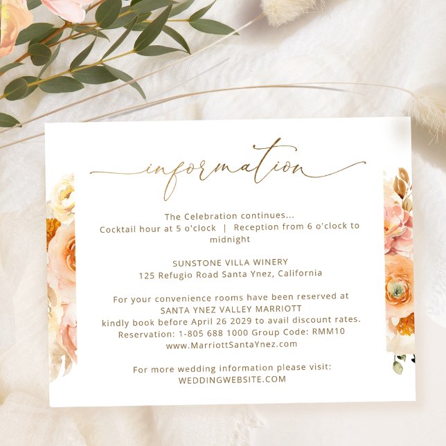 Chic Peach Wedding Details, Wedding Information Enclosure Card (Creator Uploaded)