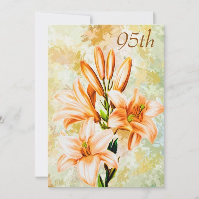 Chic Peach & White Lilies 95th Birthday Invitation (Front)