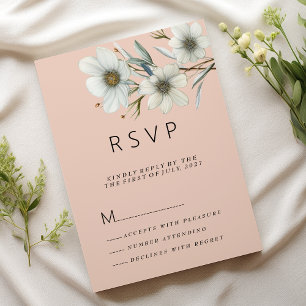 Chic peach white mint floral spring RSVP Invitation