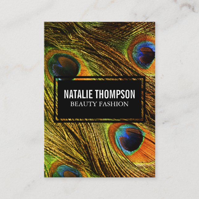 Chic Peacock Feathers Pattern Business Card (Front)