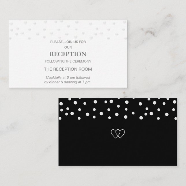 Chic Pearl Confetti on Black & White Wedding Enclosure Card (Front/Back)