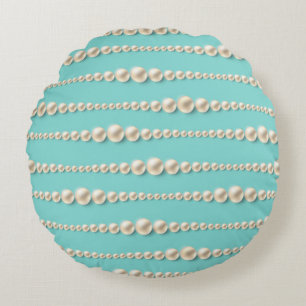 Chic Pearl & Turquoise Round Pillow