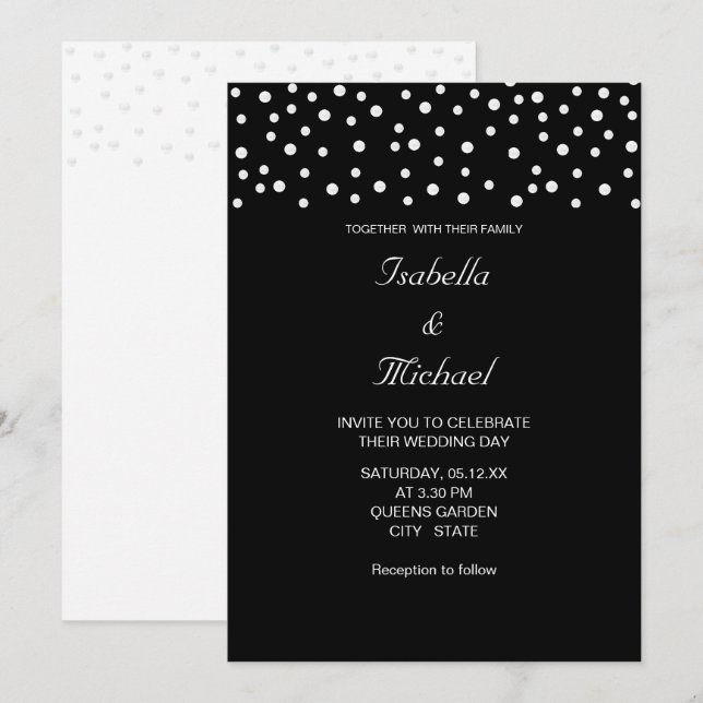 Chic Pearls on Black and White Wedding Invitation (Front/Back)