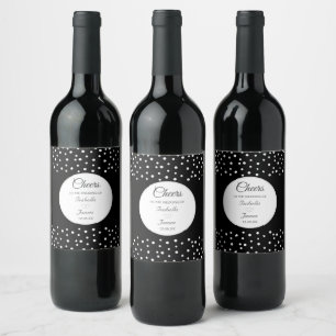 Chic Pearls on Black & White Wedding Wine Label