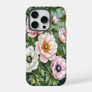 Chic peonies anemones stained Glass effect iPhone 15 Pro Case