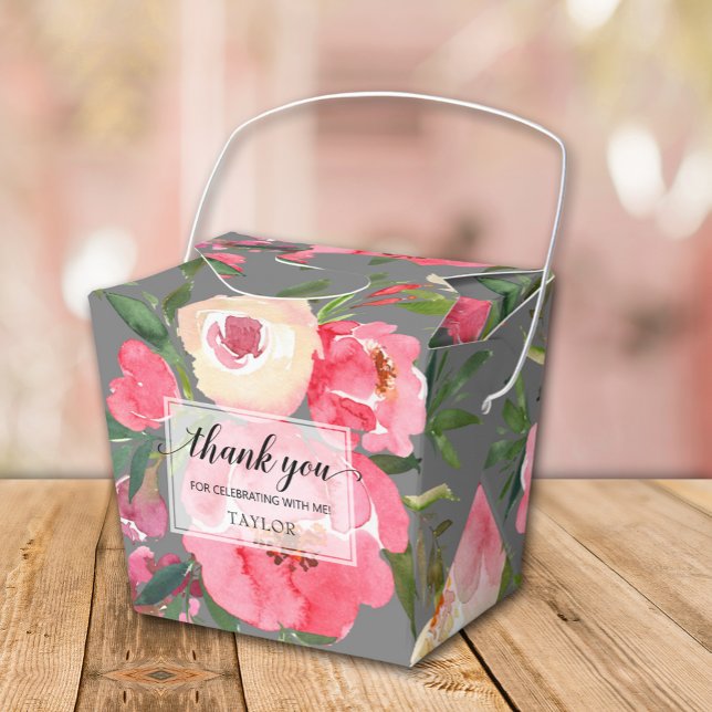 Chic Peonies Flowers on Grey Favor Box (Creator Uploaded)