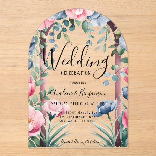 Chic Peony Bouquet In Watercolor Wedding Acrylic Invitations