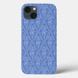 Chic Periwinkle Blue Floral Diamond Pattern iPhone 13 Case