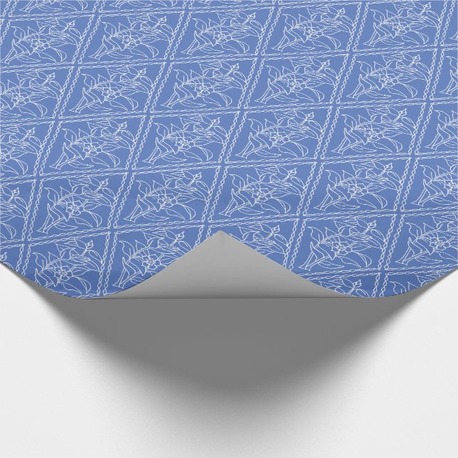 Chic Periwinkle Blue Floral Diamond Pattern Wrapping Paper (Corner)