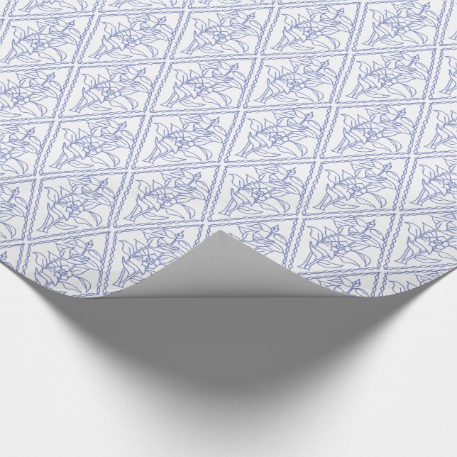 Chic Periwinkle Blue White Floral Diamond Pattern Wrapping Paper (Corner)