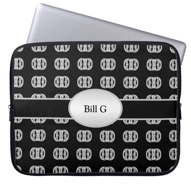 Chic Personalized Black & Silver Pattern Laptop Sleeve (Front)
