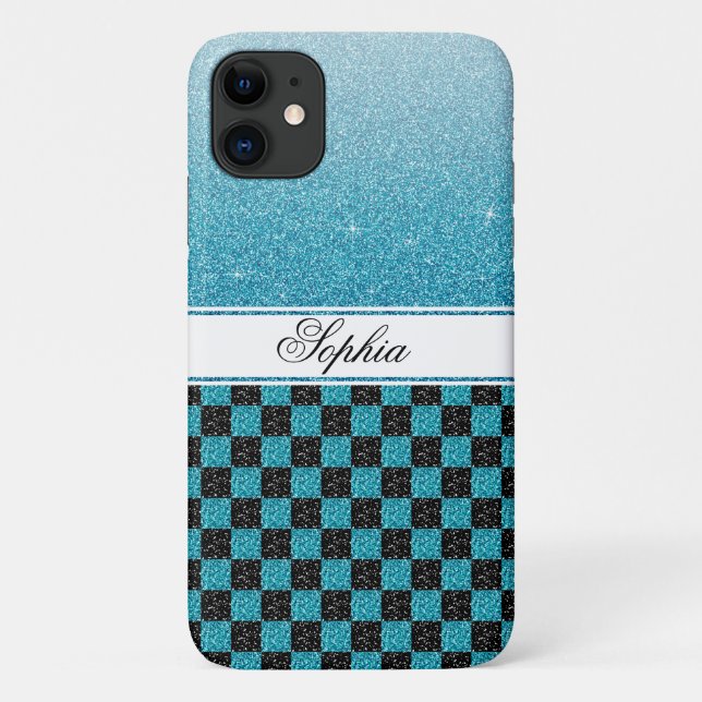 Chic Personalized Blue Sparkle Glitter Name Case-Mate iPhone Case (Back)