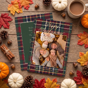 Chic Personalized Classic Plaid Pattern Gold Foil Holiday Card