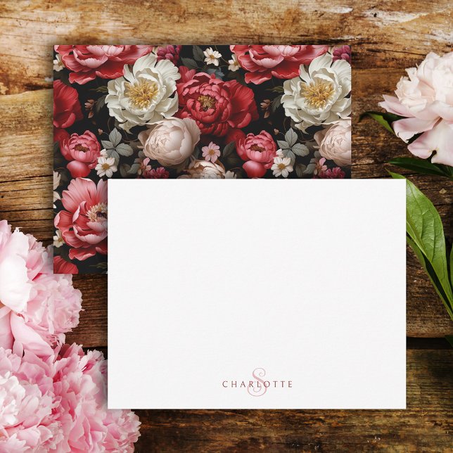 Chic Personalized Dark Peony Floral Card (Creator Uploaded)