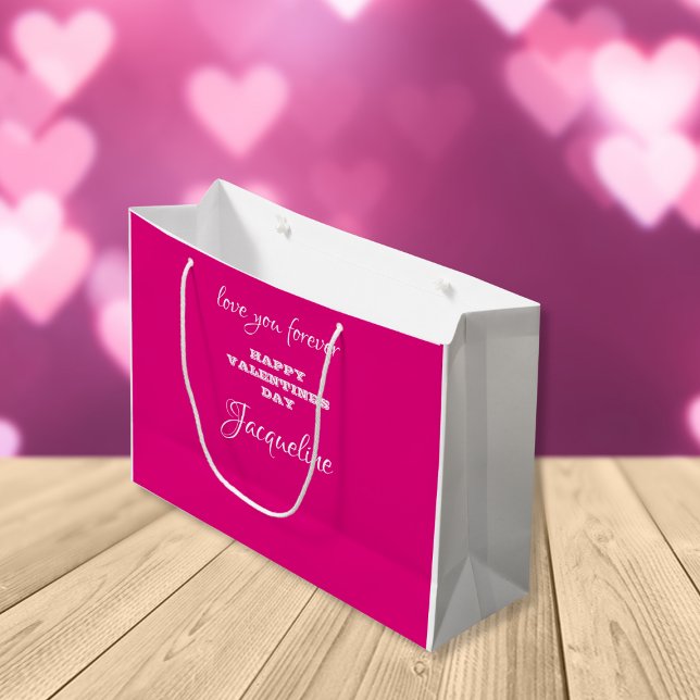 Chic Personalized Hot Pink Valentine's Day Cute Large Gift Bag (Love You - Happy Valentine's Day from...)