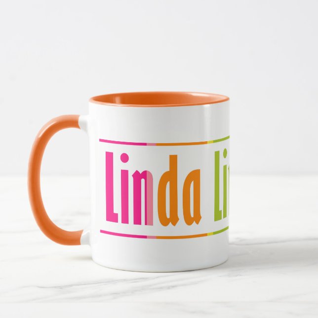 Chic Personalized "Linda" Name Colourful Stripes Mug (Left)
