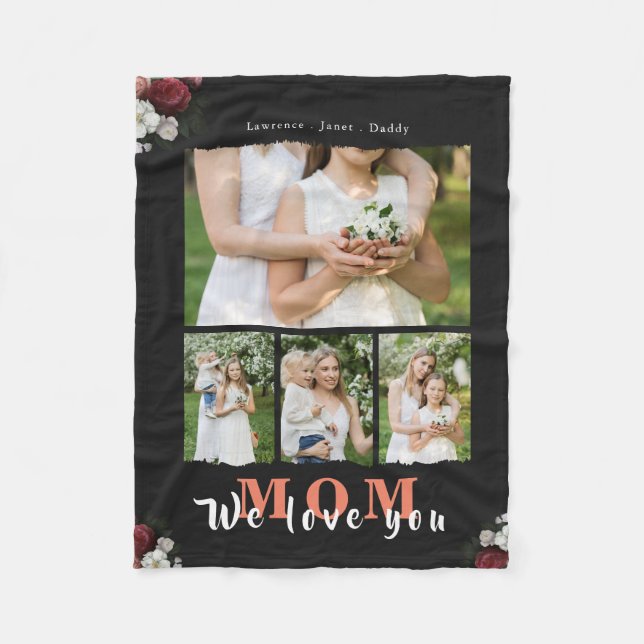 Chic Personalized Love You Mom 4 Family Photo  Fle Fleece Blanket (Front)