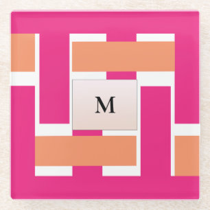 Chic Personalized Monogram Feminine Stripe Pattern Glass Coaster