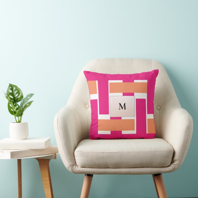 Chic Personalized Monogram Feminine Stripe Pattern Throw Pillow (Chair)