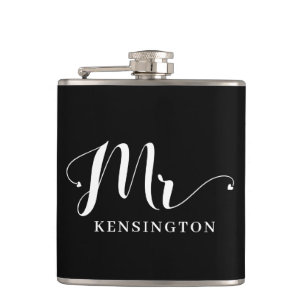 Chic Personalized Mr Newlywed Typography Hip Flask