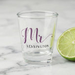 Chic Personalized Mr Newlywed Typography Shot Glass<br><div class="desc">Chic Personalized Mr Newlywed Typography Shot Glasses - get one for the Mrs, too!</div>
