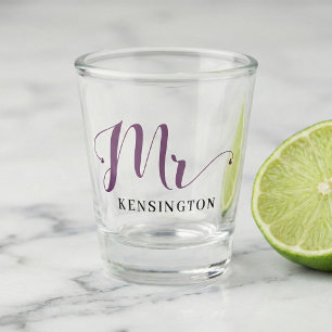 Chic Personalized Mr Newlywed Typography Shot Glass