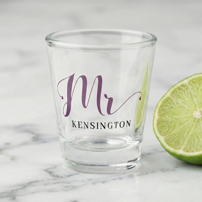 Chic Personalized Mr Newlywed Typography Shot Glass (Creator Uploaded)