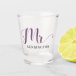 Chic Personalized Mr Newlywed Typography Shot Glass<br><div class="desc">Chic Personalized Mr Newlywed Typography Shot Glasses - get one for the Mrs,  too!</div>