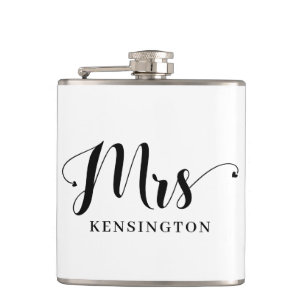 Chic Personalized Mrs Newlywed Typography Hip Flask