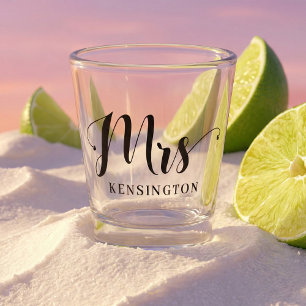 Chic Personalized Mrs Newlywed Typography Shot Glass