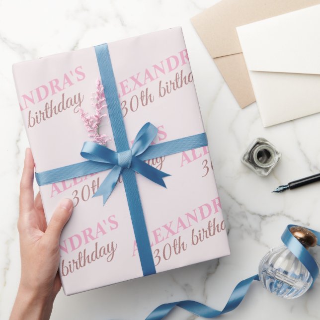 Chic Personalized Name Age Blush Pink Birthday Wrapping Paper (Gifting)