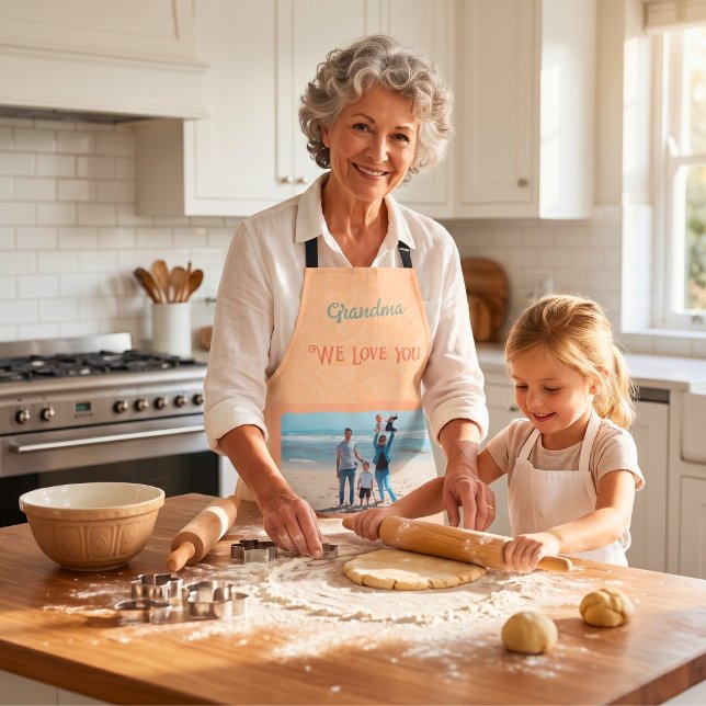 Chic Personalized Photo Text Grandma Gift Orange Apron (Chic Personalized Photo Text Grandma Gift Orange Apron)