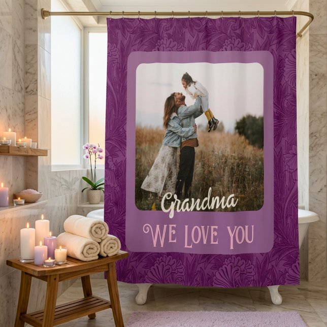 Chic Personalized Photo Text Grandma Gift Red (Chic Personalized Photo Text Grandma Gift Red Shower Curtain)