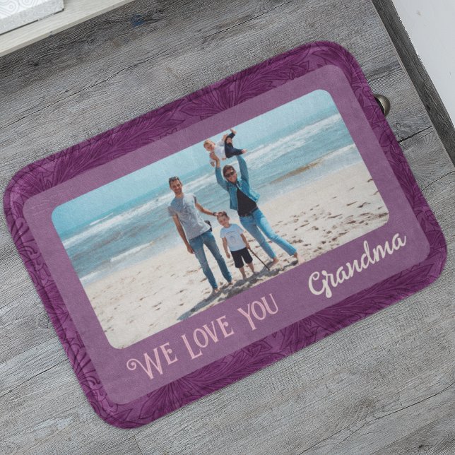 Chic Personalized Photo Text Grandma Gift Red Bath Mat (Creator Uploaded)
