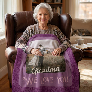 Chic Personalized Photo Text Grandma Gift Red Fleece Blanket